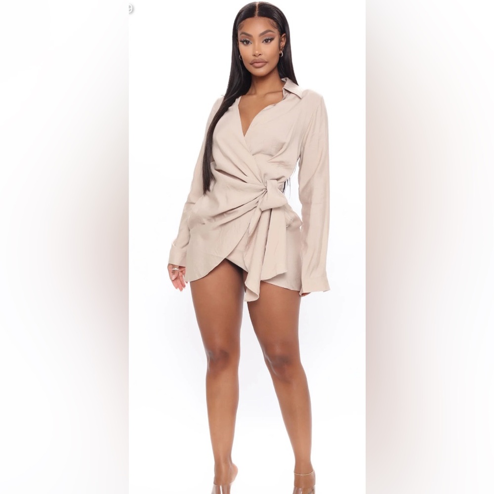 Fashion Nova-It's Happy Hour Mini Dress - Beige